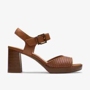 CLARKS AmbyrLyn Faye Tan Interest Braided Brown Leather Platform Sandal SZ 9